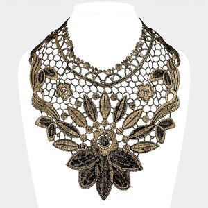 Gold Lace Flower Embroidered Collar Necklace Floral Statement Accessory